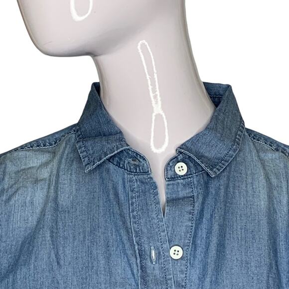 Garnet Hill NWOT Chambray Collared Shirt Dress Long Sleeve Button Down Size 2 - Picture 3 of 12